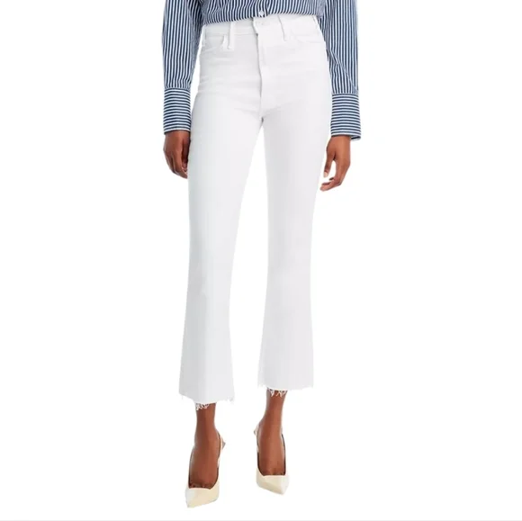 MOTHER The Hustler Ankle Fray Hem Jeans White Straight Flare - Picture 1 of 15